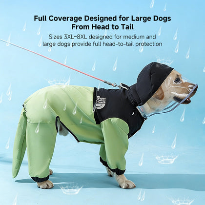 Breathable Large Dog Raincoat with Visor - U-Belly, 15000mm Waterproof, 3XL-8XL (25-88 lbs) | Traverseon