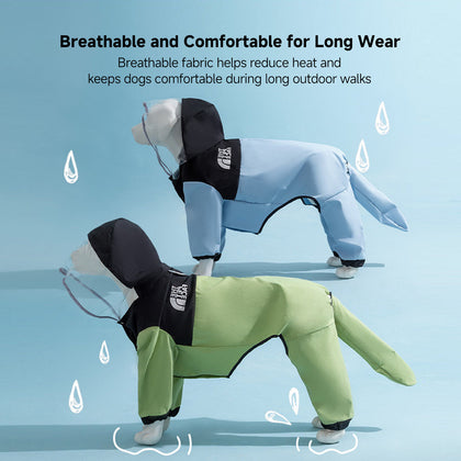 Breathable Large Dog Raincoat with Visor - U-Belly, 15000mm Waterproof, 3XL-8XL (25-88 lbs) | Traverseon