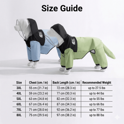Breathable Large Dog Raincoat with Visor - U-Belly, 15000mm Waterproof, 3XL-8XL (25-88 lbs) | Traverseon